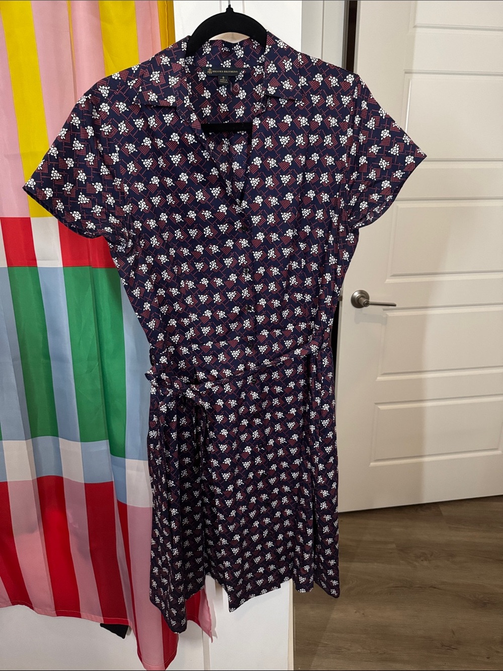 Brooks Brothers Navy Floral Wrap-Style Midi Dress